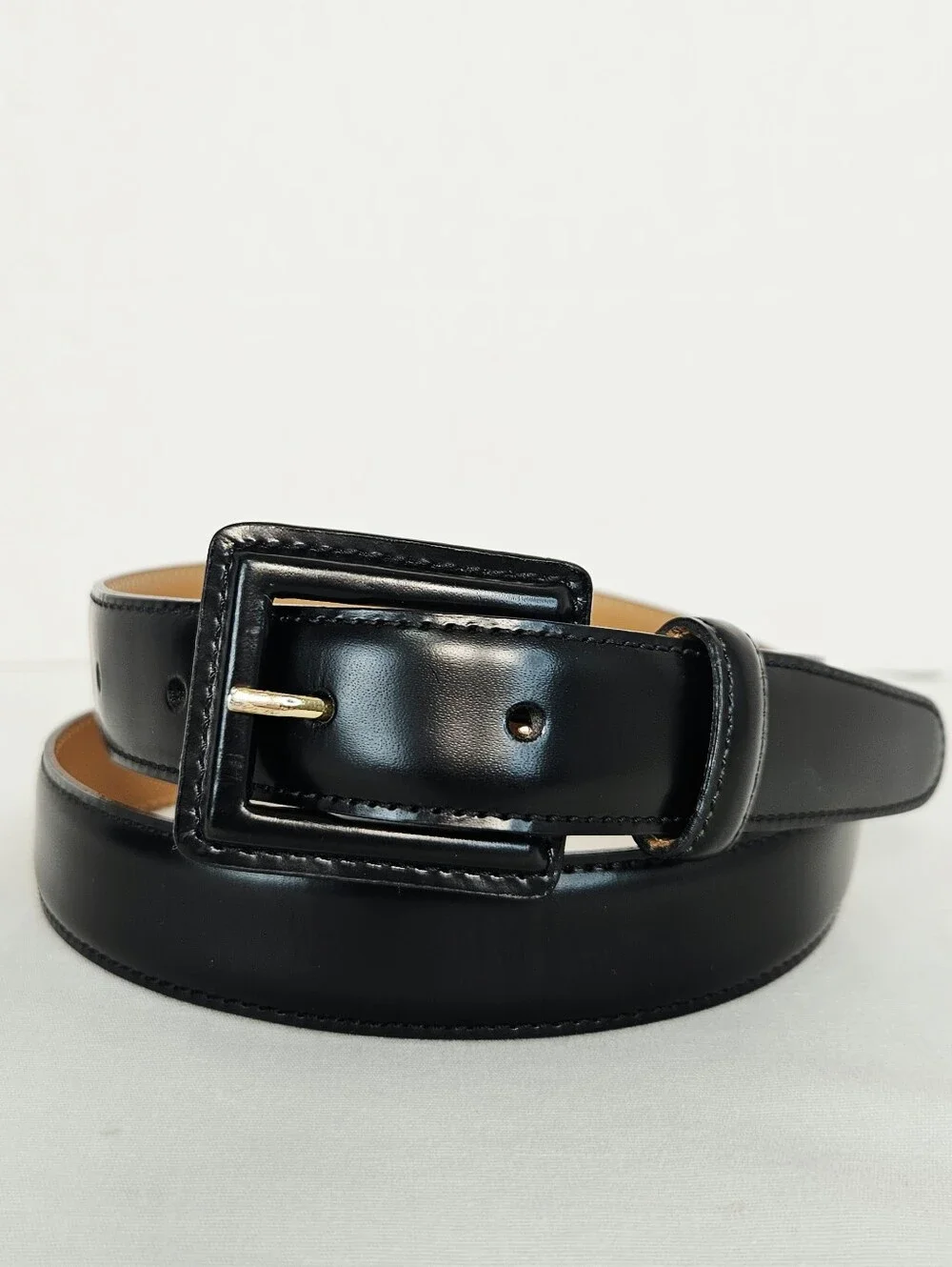 Brooks Brothers Italian Leather Belt Black Leather Wrapped Buckle Medium